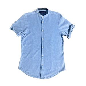 Men's ZARA | Mandarin Collar | S/S Button Down Shirt | Blue | Size - M